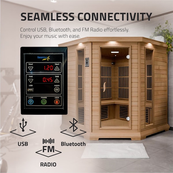 Steamspa 5-Person Carbon FAR Infrared Hemlock Wooden Indoor Sauna Room with LED Touch Control Panel - SC-SS0010-0S