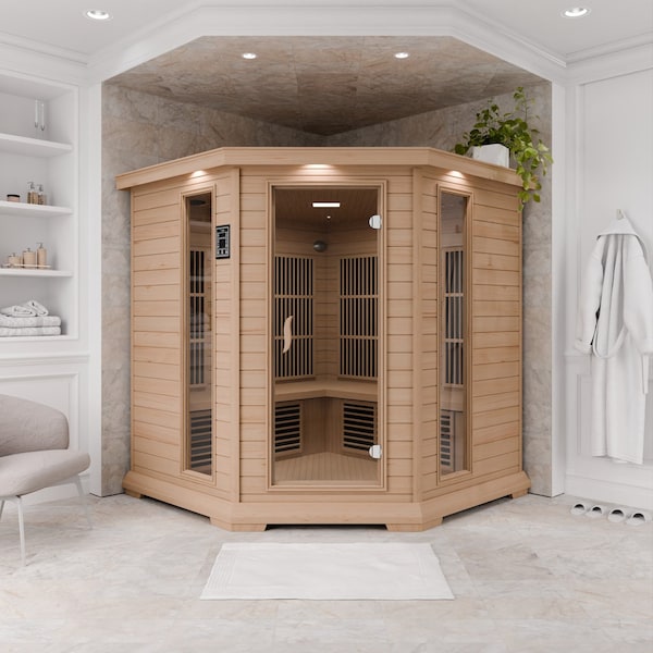 Steamspa 5-Person Carbon FAR Infrared Hemlock Wooden Indoor Sauna Room with LED Touch Control Panel - SC-SS0010-0S