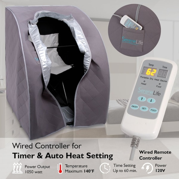Serenelife Portable Infrared Home Spa, One Person Sauna For Detox & Weight Loss - SLISAU10GRY