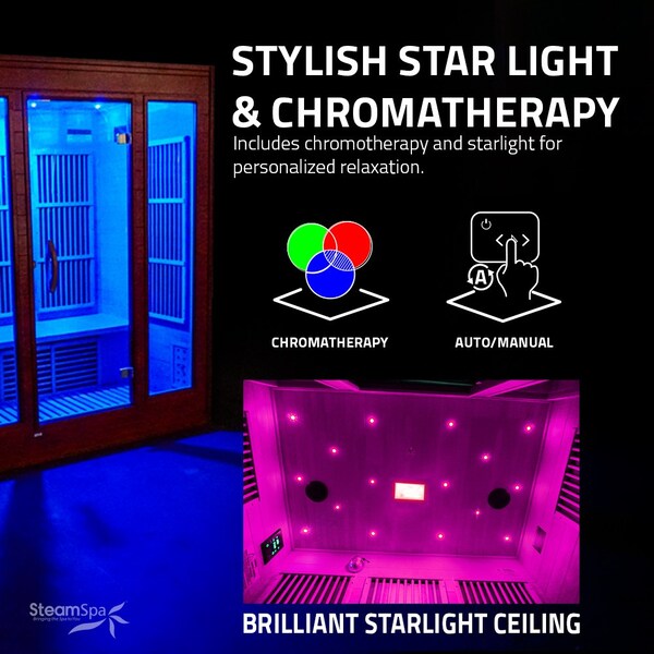 Steamspa 3-Person Carbon FAR Infrared Hemlock Wooden Indoor Sauna Room with LED Touch Control Panel - SC-SS0012-0S
