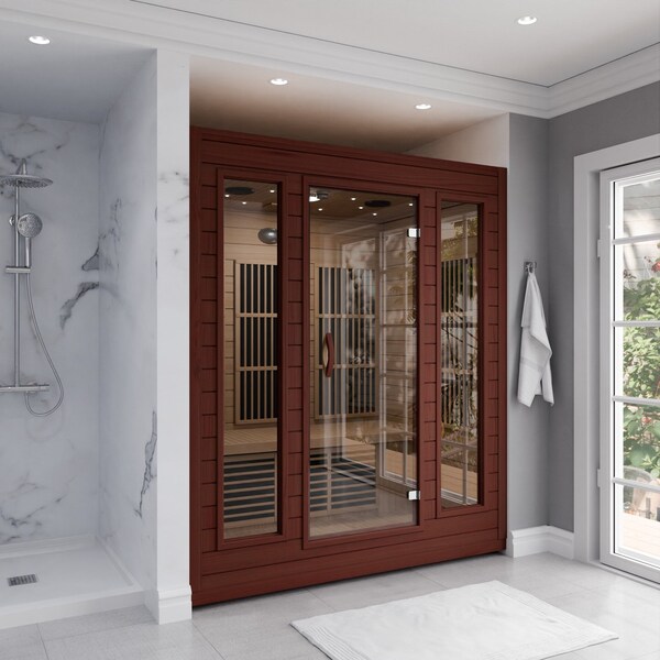 Steamspa 3-Person Carbon FAR Infrared Hemlock Wooden Indoor Sauna Room with LED Touch Control Panel - SC-SS0012-0S
