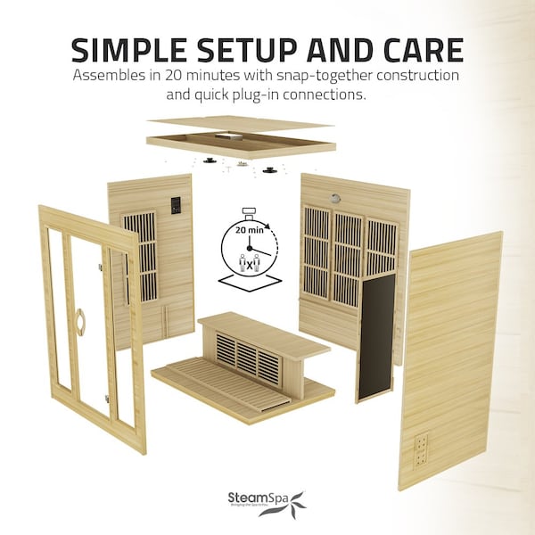 Steamspa 3-Person Carbon FAR Infrared Hemlock Wooden Indoor Sauna Room with LED Touch Control Panel - SC-SS0012-0S