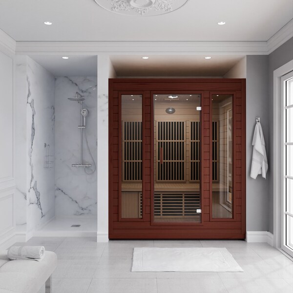 Steamspa 3-Person Carbon FAR Infrared Hemlock Wooden Indoor Sauna Room with LED Touch Control Panel - SC-SS0012-0S