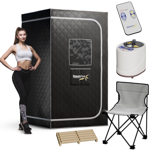 Steamspa Portable 1-Person Home Sauna with 2-Liter Steam Generator, Digital Control and Folding Chair - SP-SS0003-1P