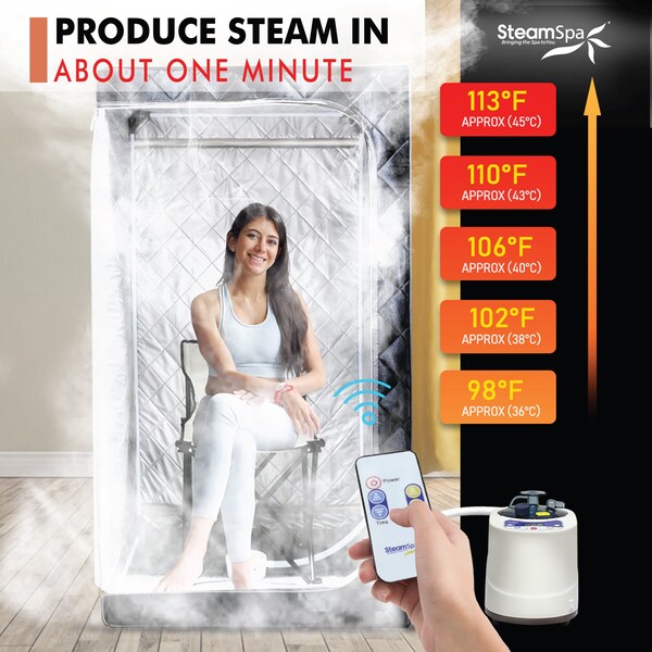 Steamspa Portable 1-Person Home Sauna with 2-Liter Steam Generator, Digital Control and Folding Chair - SP-SS0003-1P
