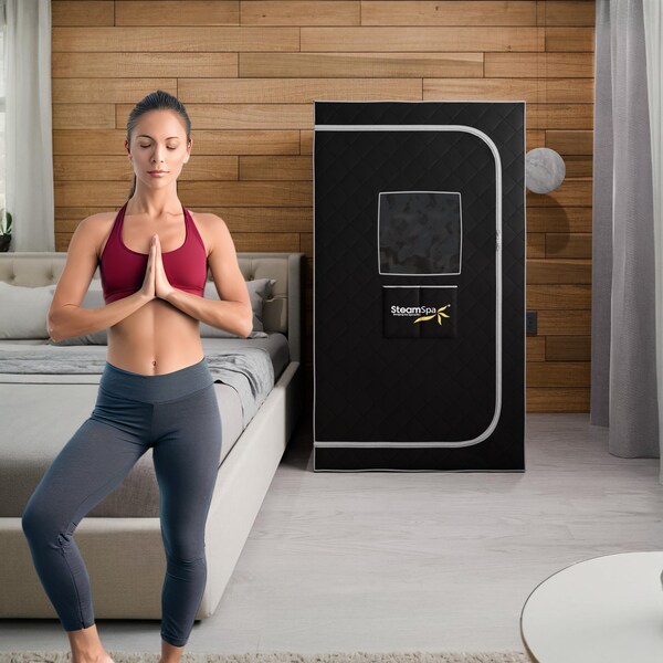 Steamspa Portable 1-Person Home Sauna with 2-Liter Steam Generator, Digital Control and Folding Chair - SP-SS0003-1P