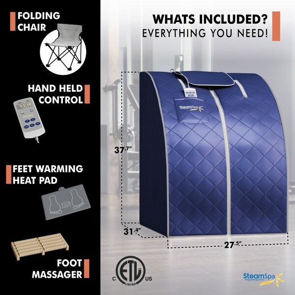 Steamspa Portable 1-Person Infrared Home Sauna with Digital Control, Infrared Foot Pad and Folding Chair - SP-SS0001-1P