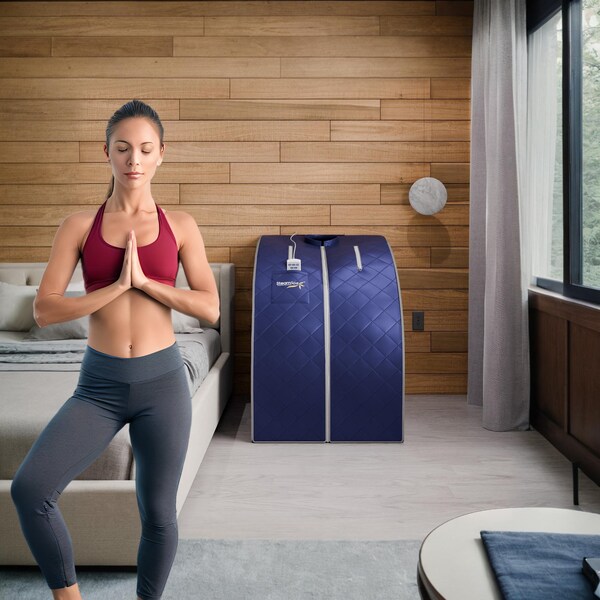 Steamspa Portable 1-Person Infrared Home Sauna with Digital Control, Infrared Foot Pad and Folding Chair - SP-SS0001-1P