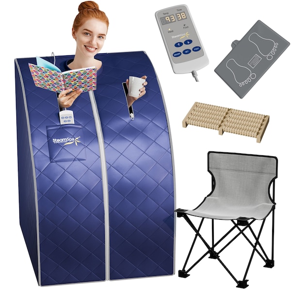 Steamspa Portable 1-Person Infrared Home Sauna with Digital Control, Infrared Foot Pad and Folding Chair - SP-SS0001-1P