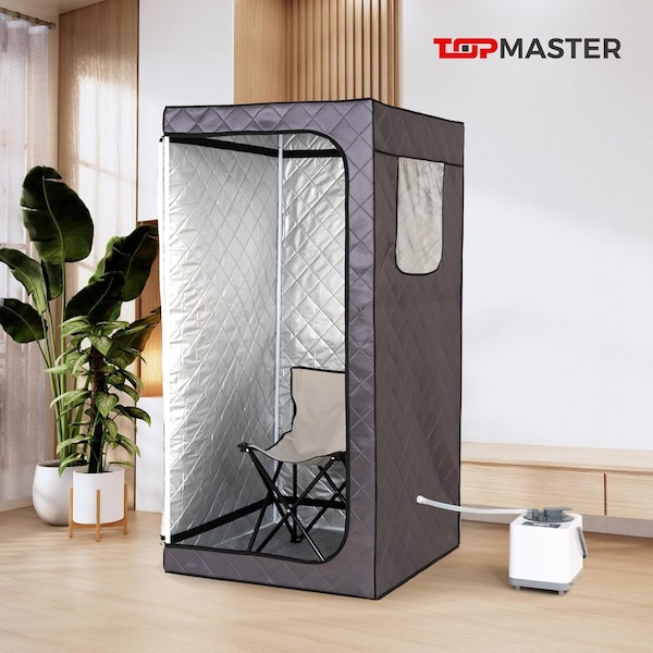Topmaster Full-Size Portable Home Steam Sauna, 3L 1000W Generator, Folding Chair and Remote Control, Indoor Use - TMSAUST30BLK