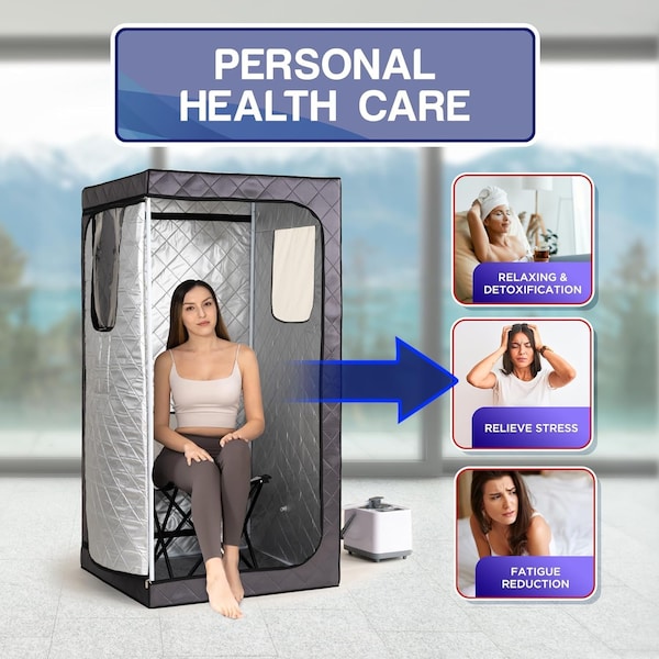 Topmaster Full-Size Portable Home Steam Sauna, 3L 1000W Generator, Folding Chair and Remote Control, Indoor Use - TMSAUST30BLK