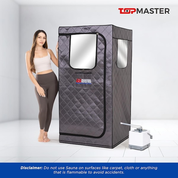 Topmaster Full-Size Portable Home Steam Sauna, 3L 1000W Generator, Folding Chair and Remote Control, Indoor Use - TMSAUST30BLK