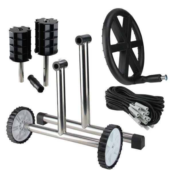 Pool Central 21 in. In-Ground Pool Cover Reel System with Stainless Steel Frame for 4 ft. Tubes - 32753124