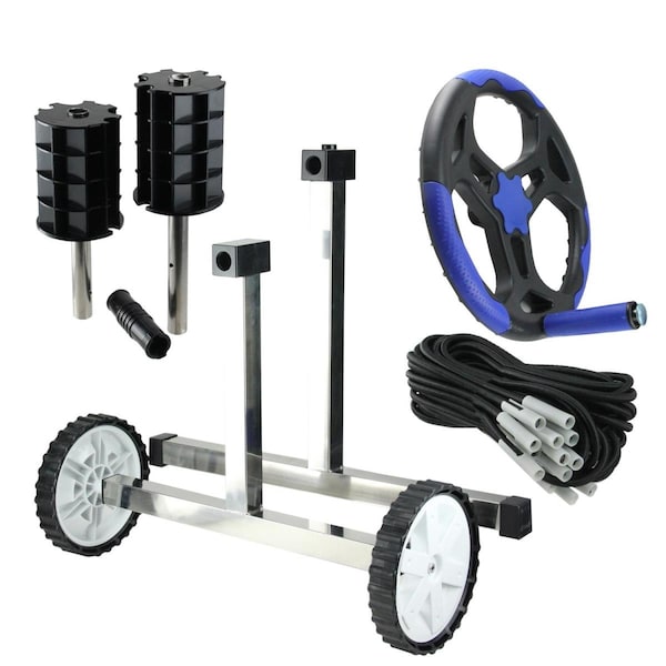 Pool Central 21 in. In-Ground Pool Cover Reel System with Stainless Steel Frame for 4 ft. Tubes - 32723014