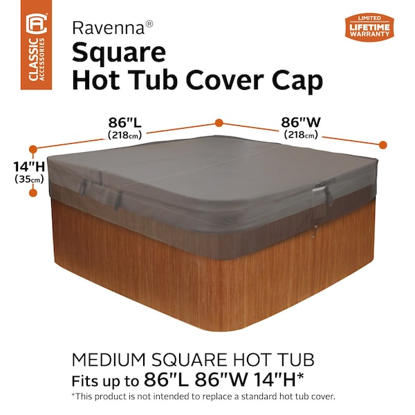 Classic Accessories Medium Square Hot Tub Cover, Grey - 55-885-035101-EC