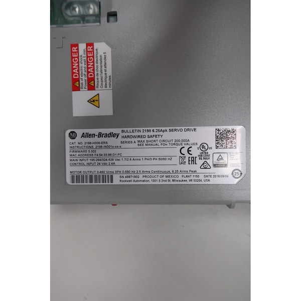 Allen Bradley Kinetix 5500 195-264/324-528V-AC 0-460V-AC 3Ph Servo Drives and Amplifier - 2198-H008-ERS

Amplificadores y servo drives de 3 fases Allen Bradley Kinetix 5500 195-264/324-528V-AC 0-460V-AC - 2198-H008-ERS