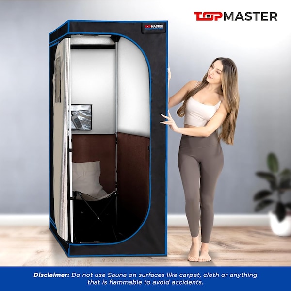 Topmaster Compact Infrared Sauna Chair, 1300W, Foldable, Detox Therapy, 140 DegF, Zippers, Black - TMSAUIN54BLK