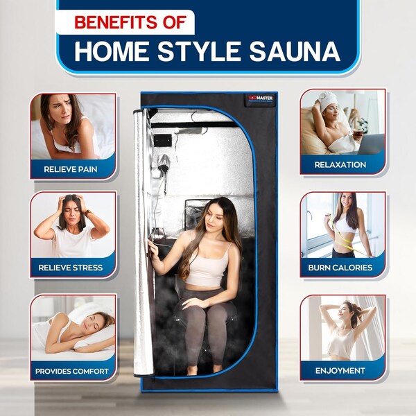 Topmaster Compact Infrared Sauna Chair, 1300W, Foldable, Detox Therapy, 140 DegF, Zippers, Black - TMSAUIN54BLK