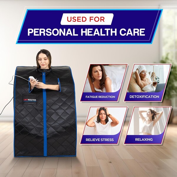 Topmaster Compact Infrared Home Sauna Kit, 1050W, Foldable Chair, Zipped Access, 140 DegF, Black - TMSAUIN48BLK
