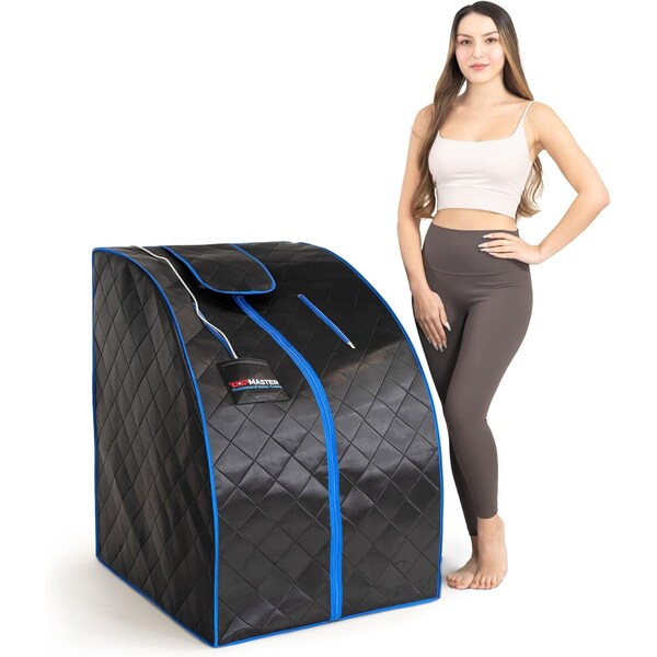 Topmaster Compact Infrared Home Sauna Kit, 1050W, Foldable Chair, Zipped Access, 140 DegF, Black - TMSAUIN48BLK