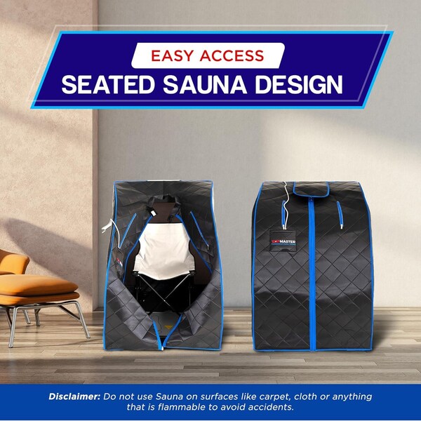 Topmaster Compact Infrared Home Sauna Kit, 1050W, Foldable Chair, Zipped Access, 140 DegF, Black - TMSAUIN48BLK