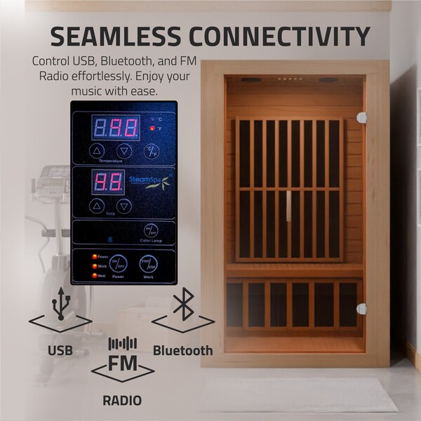 Steamspa 2-Person Carbon FAR Infrared Hemlock Wooden Indoor Sauna Room with LED Touch Control Panel - SC-SS0014-GS