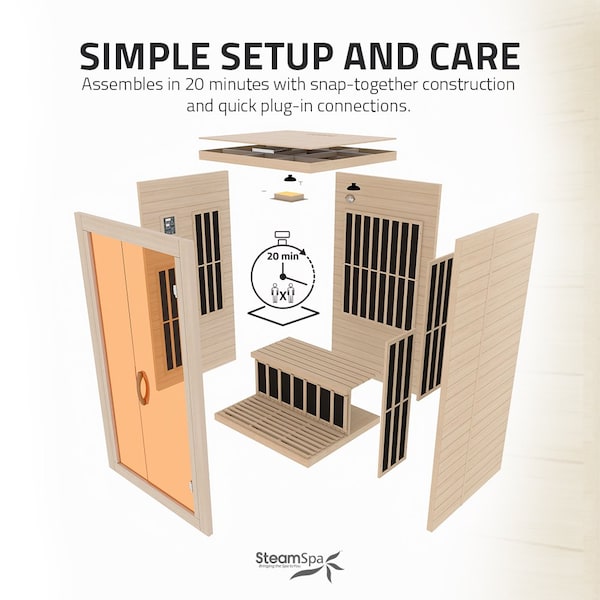 Steamspa 2-Person Carbon FAR Infrared Hemlock Wooden Indoor Sauna Room with LED Touch Control Panel - SC-SS0014-GS