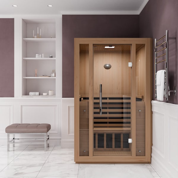 Steamspa 2-Person Carbon FAR Infrared Hemlock Wooden Indoor Sauna Room with LED Touch Control Panel - SC-SS0011-0S