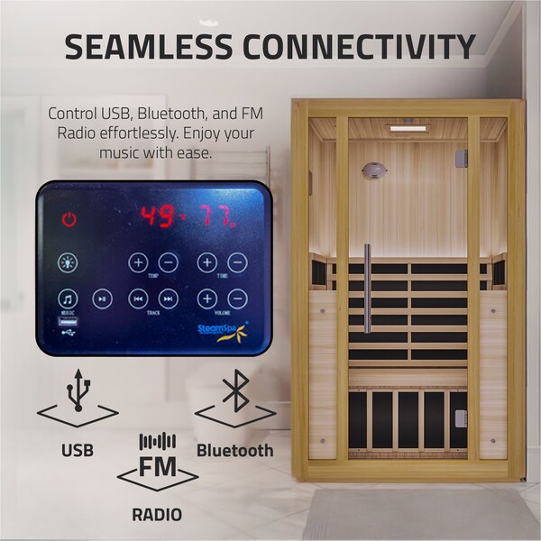 Steamspa 2-Person Carbon FAR Infrared Hemlock Wooden Indoor Sauna Room with LED Touch Control Panel - SC-SS0011-0S