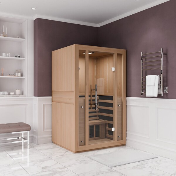 Steamspa 2-Person Carbon FAR Infrared Hemlock Wooden Indoor Sauna Room with LED Touch Control Panel - SC-SS0011-0S