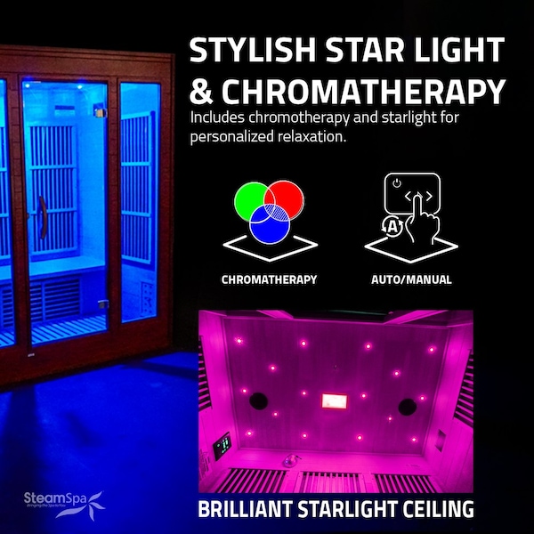 Steamspa 2-Person Low EMF Carbon FAR Infrared Wooden Indoor Sauna with LED Touch Control Panel - SC-SS0008-2P