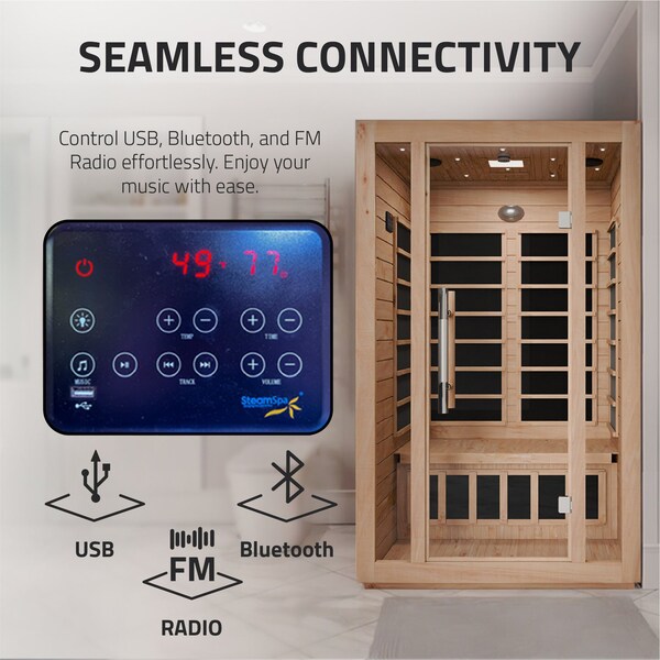 Steamspa 2-Person Low EMF Carbon FAR Infrared Wooden Indoor Sauna with LED Touch Control Panel - SC-SS0008-2P