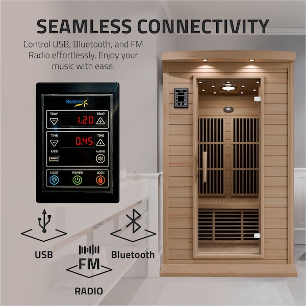 Steamspa 2-Person Carbon FAR Infrared Hemlock Wooden Indoor Home Sauna with LED Touch Control Panel - SC-SS0009-0S