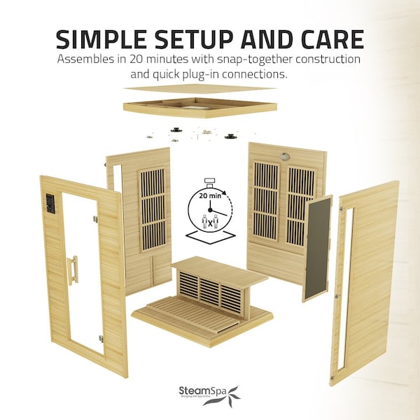 Steamspa 2-Person Carbon FAR Infrared Hemlock Wooden Indoor Home Sauna with LED Touch Control Panel - SC-SS0009-0S
