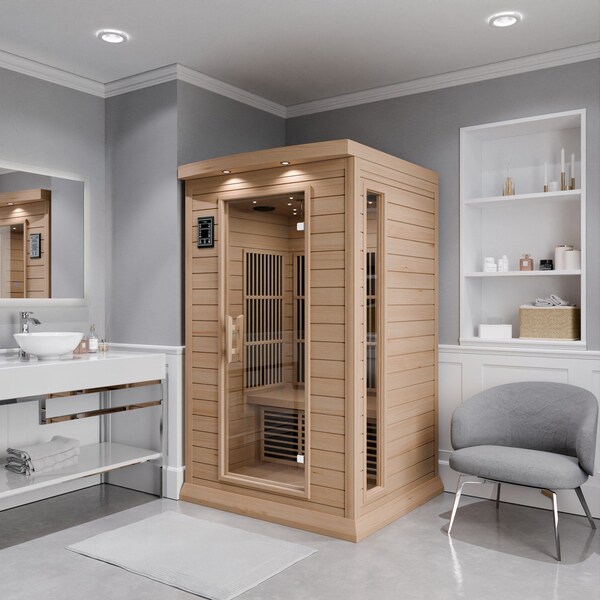 Steamspa 2-Person Carbon FAR Infrared Hemlock Wooden Indoor Home Sauna with LED Touch Control Panel - SC-SS0009-0S