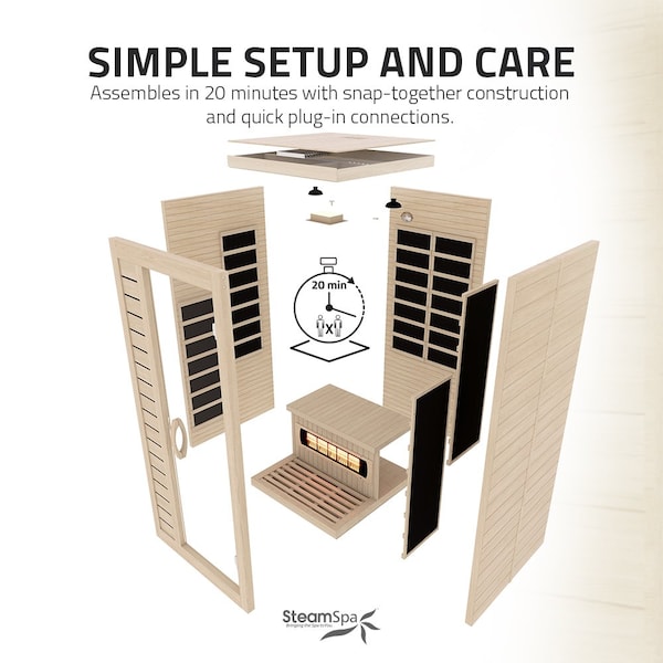 Steamspa 1-Person Carbon FAR Infrared Hemlock Wooden Indoor Sauna Room with LED Touch Control Panel - SC-SS0013-GS