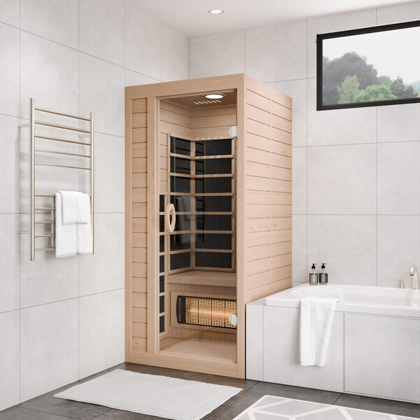 Steamspa 1-Person Carbon FAR Infrared Hemlock Wooden Indoor Sauna Room with LED Touch Control Panel - SC-SS0013-GS