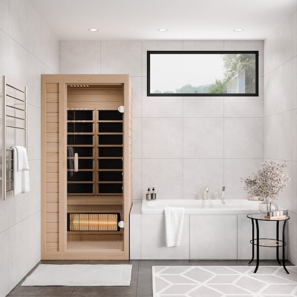 Steamspa 1-Person Carbon FAR Infrared Hemlock Wooden Indoor Sauna Room with LED Touch Control Panel - SC-SS0013-GS
