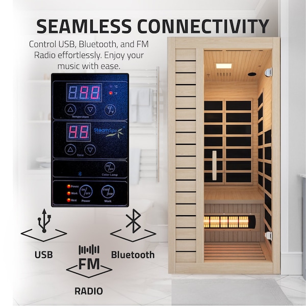 Steamspa 1-Person Carbon FAR Infrared Hemlock Wooden Indoor Sauna Room with LED Touch Control Panel - SC-SS0013-GS