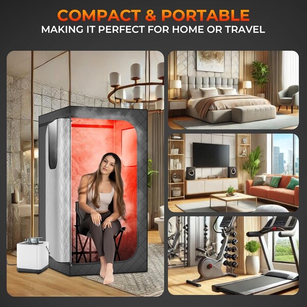 Topmaster Portable Steam Sauna, 99-Min Timer, 9 Heat Levels, 3L Steamer, Foldable Chair, Gray Waterproof Tent - TMSAUST30BLK.6
