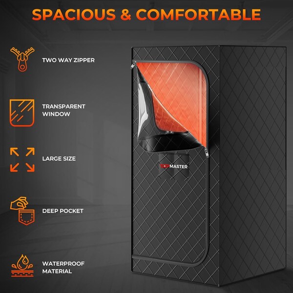 Topmaster Portable Steam Sauna, 99-Min Timer, 9 Heat Levels, 3L Steamer, Foldable Chair, Gray Waterproof Tent - TMSAUST30BLK.6