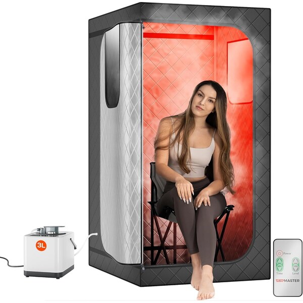 Topmaster Portable Steam Sauna, 99-Min Timer, 9 Heat Levels, 3L Steamer, Foldable Chair, Gray Waterproof Tent - TMSAUST30BLK.6