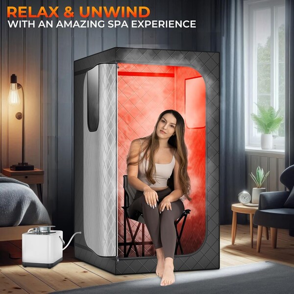Topmaster Portable Steam Sauna, 99-Min Timer, 9 Heat Levels, 3L Steamer, Foldable Chair, Gray Waterproof Tent - TMSAUST30BLK.6