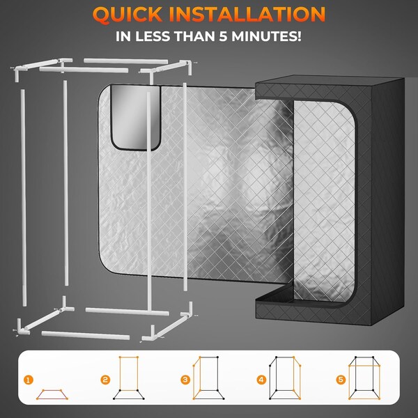 Topmaster Portable Steam Sauna, 99-Min Timer, 9 Heat Levels, 3L Steamer, Foldable Chair, Gray Waterproof Tent - TMSAUST30BLK.6