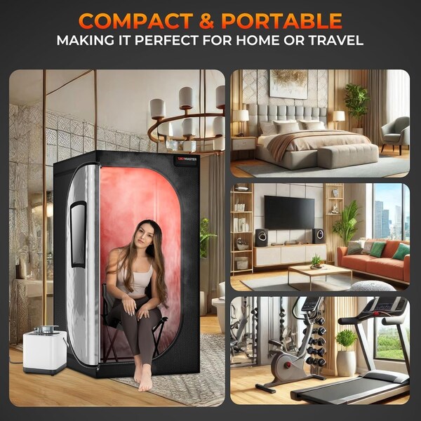 Topmaster Portable Steam Sauna, 99-Min Timer, 9 Heat Levels, 3L Steamer, Black Waterproof Tent, Chair - TMSAUST20BLK.6