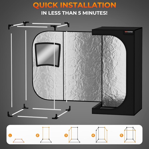 Topmaster Portable Steam Sauna, 99-Min Timer, 9 Heat Levels, 3L Steamer, Black Waterproof Tent, Chair - TMSAUST20BLK.6
