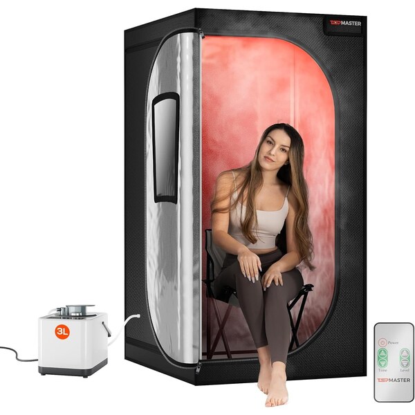 Topmaster Portable Steam Sauna, 99-Min Timer, 9 Heat Levels, 3L Steamer, Black Waterproof Tent, Chair - TMSAUST20BLK.6