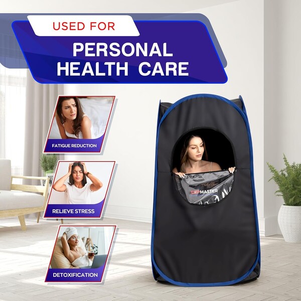 Topmaster Foldable Portable Steam Sauna, 3L 1100W Generator, Sauna Tent with Chair and Remote, Black - TMSAUST10BLK