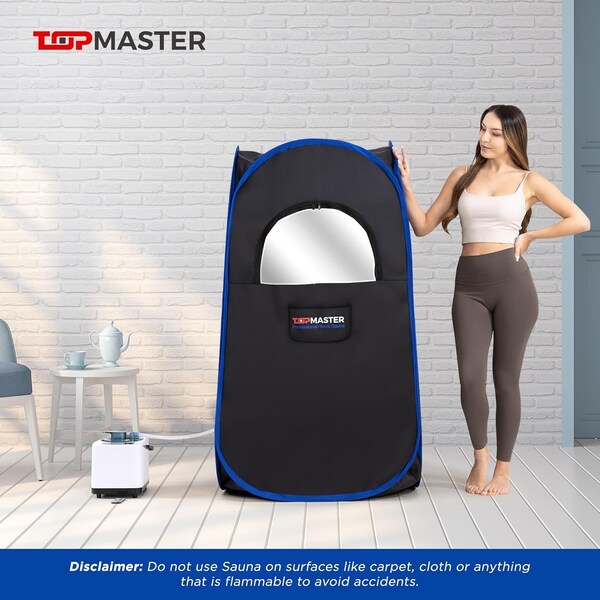 Topmaster Foldable Portable Steam Sauna, 3L 1100W Generator, Sauna Tent with Chair and Remote, Black - TMSAUST10BLK