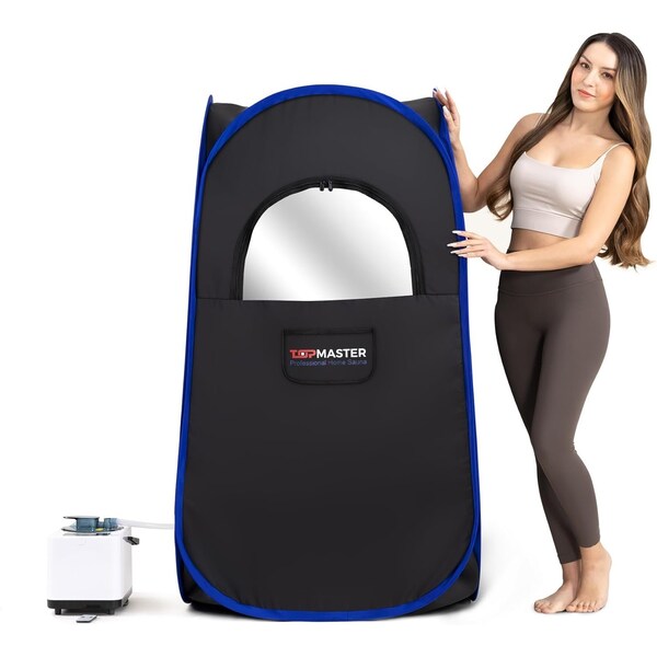 Topmaster Foldable Portable Steam Sauna, 3L 1100W Generator, Sauna Tent with Chair and Remote, Black - TMSAUST10BLK